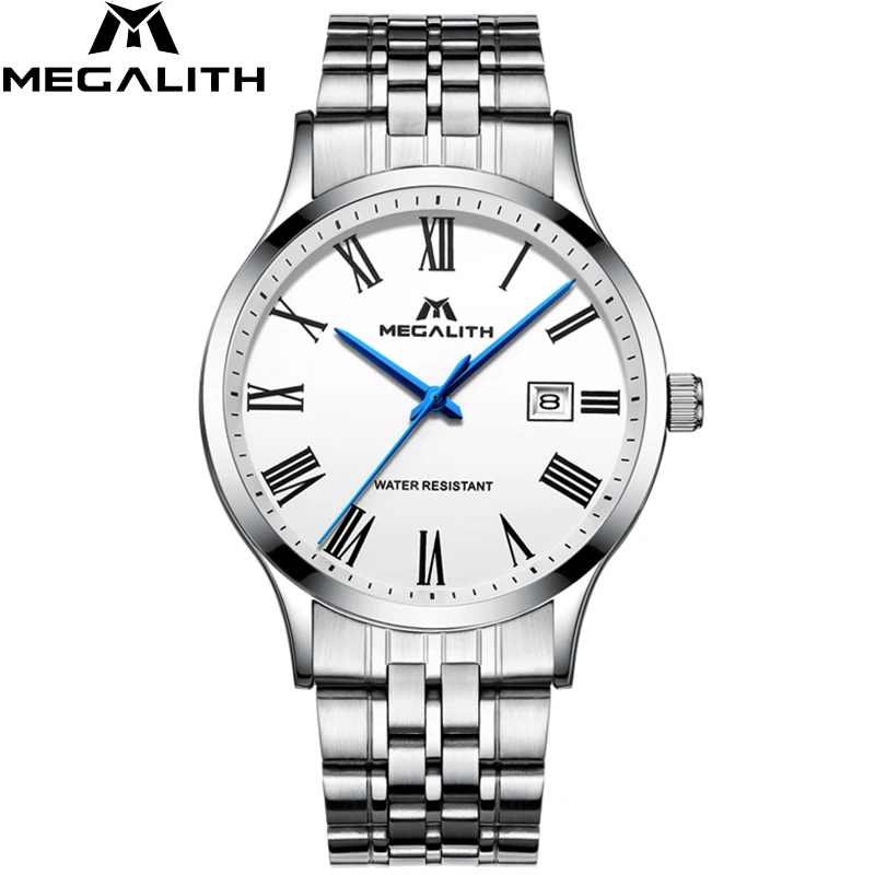 MEGALITH Лидирующий бренд простые наручные часы для мужчин водонепроницаемые