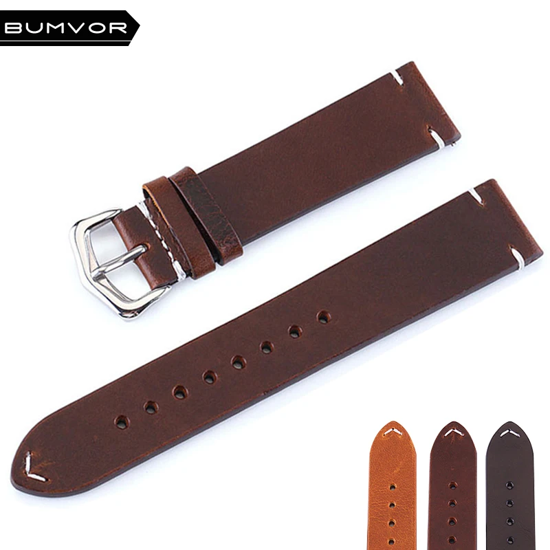 

Retro Genuine Leather Strap Oil Wax Oily Discoloration Cowhide Leather Watchband 18 20 22 24mm High Quality Business Watch Band