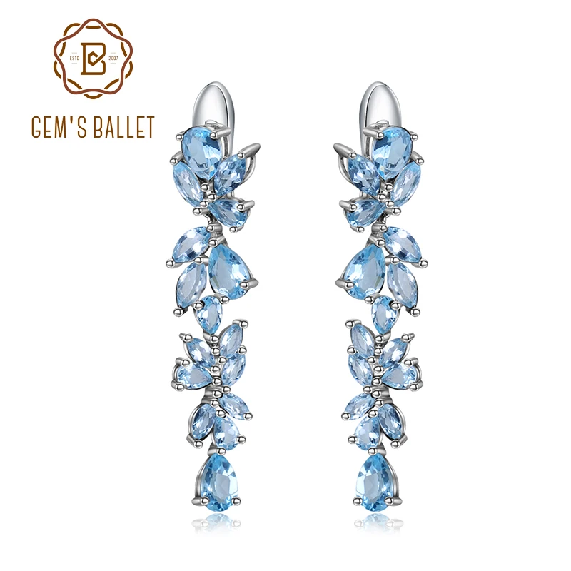 

GEM'S BALLET 19.66Ct Natural Sky Blue Topaz Earrings 925 Sterling Sliver Leaves & Branches Drop Earrings For Women Fine Jewelry