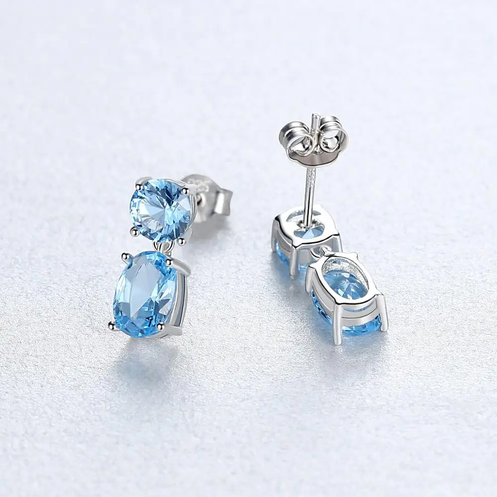 CZCITY Luxury Blue Topaz Drop Earrings for Women Wedding Engagement Fine Jewelry Silver Brincos Joyeria Fina Para Mujer SE0432 | Украшения