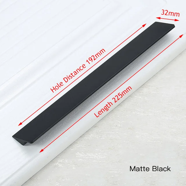 Black 192mm Черные Серебряные Золотые скрытые ручки шкафа алюминиевый сплав кухонный шкаф ручки для выдвижных ящиков дверное оборудование для обработки мебели - Цвет: Black 192mm