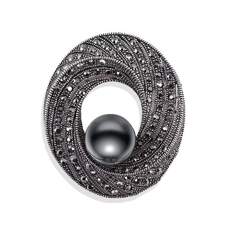 Women Fashion Vintage Rhinestone Black Flower Brooches Antique Brooch Pin Elegant Exquisite Broches New Year Gift | Украшения и