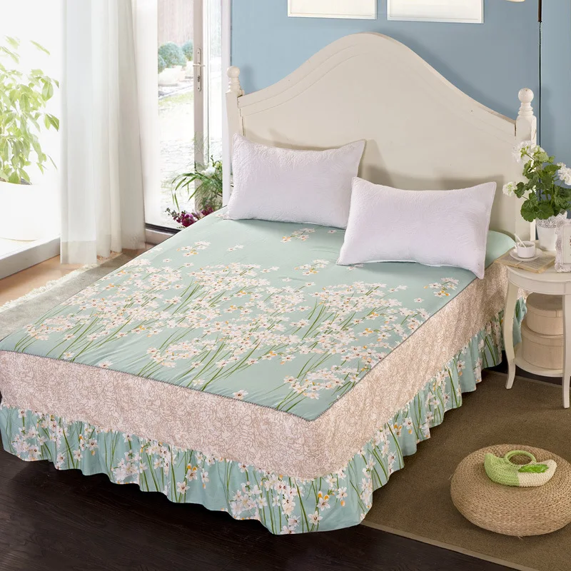 1pc New Cotton Bespread Fashion Soft Comfortable Bed Skirt Non-slip Queen King Size Fitted Bed Sheet