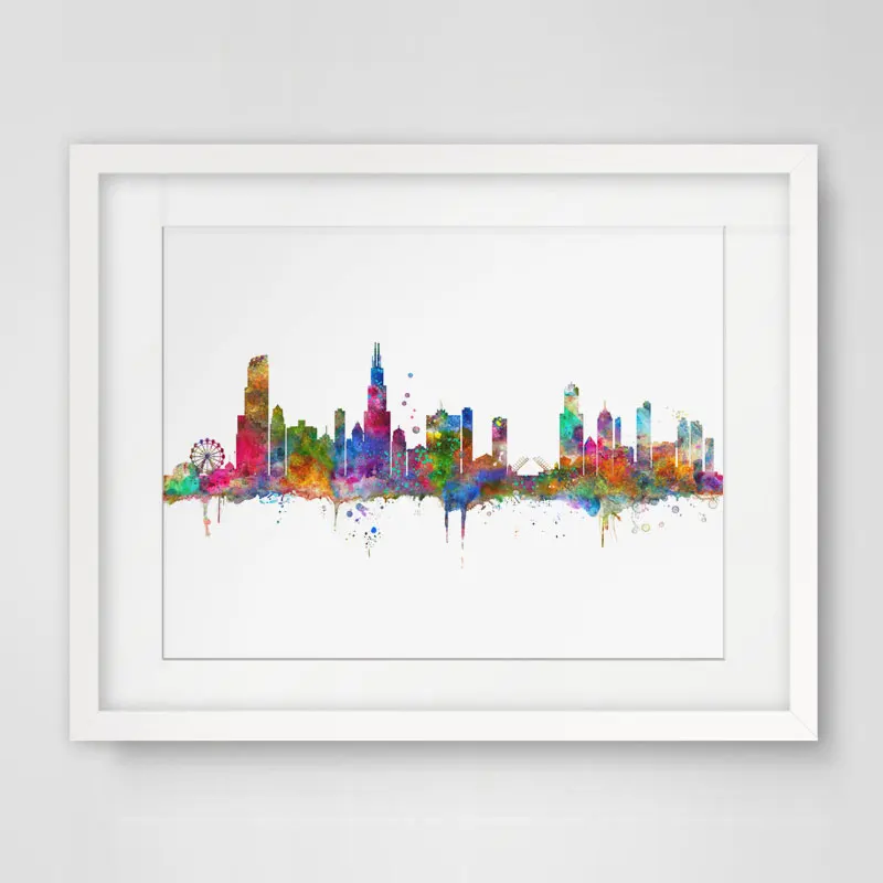 Chicago Painting цветной плакат с картой Чикаго городской пейзаж акварельное искусство