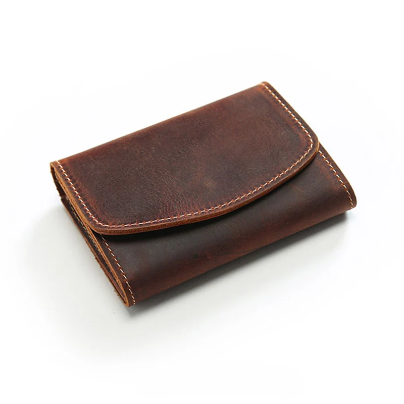 Reddish brown Винтажный Мужской кошелек ручной работы из кожи Crazy Horse, кошельки для монет, Модный маленький кошелек, известный бренд, Женский Короткий держатель для карт - Цвет: Reddish brown