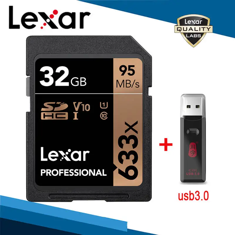 Lexar 512 ГБ SD карта с ридером USB 3,0 256 ГБ 633x карты SDXC 128 Гб карта памяти класса 10 V30 U3 64 Гб UHS-I 32 Гб карты памяти - Емкость: 32G Card and Reader