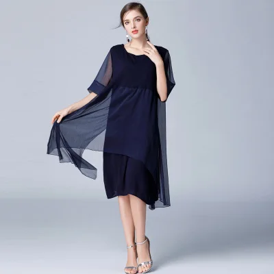 Платье женское 2020 плюс размер двухсекционное шифоновое платье с коротким