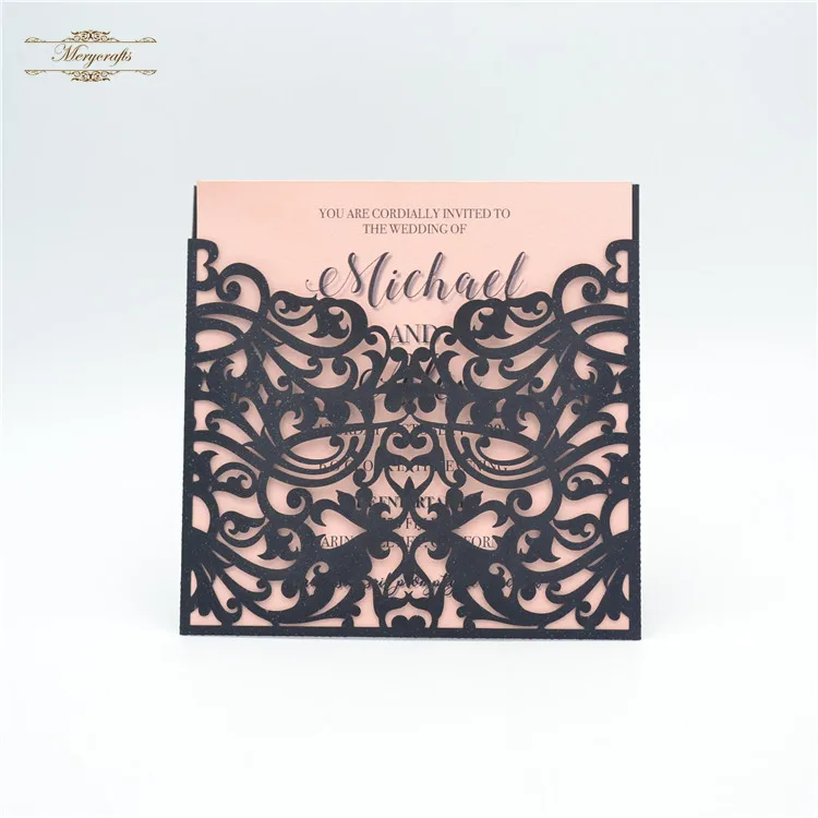 

Mery unique wave design laser cut pocket wedding invitations