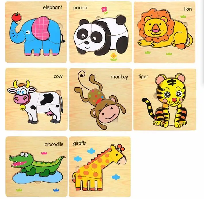 Из 2 предметов Высокое качество Детские 3D деревянные мультфильм Животные