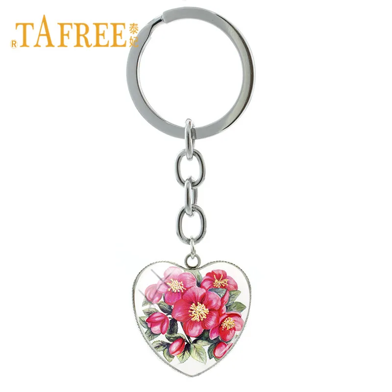 

TAFREE 2018 New Charm Rose Flower Key Chain Cute Heart Pendant Flower Key Ring Keychain Female Bag Pendant Wedding Gift FQ265