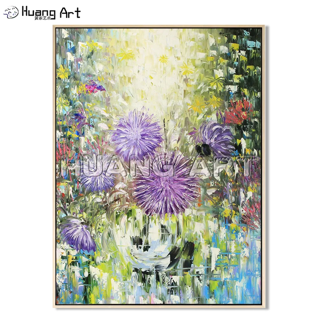 New Arrival Art Handmade Purple Dandelion Oil Painting on Canvas for Room Decor Modern Knife Flower Tree Landscape Hang | Дом и сад
