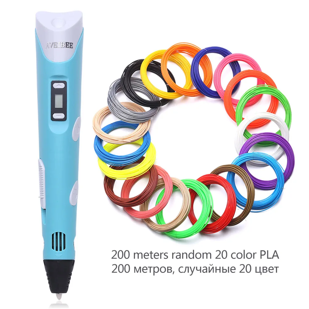 3д ручка 3d Ручка 3 d ручка aveibee 2nd поколения светодиодный Дисплей DIY 3D печать Ручка с 100 м 200 м pla filamens искусства 3 D ручки для рисования игрушка