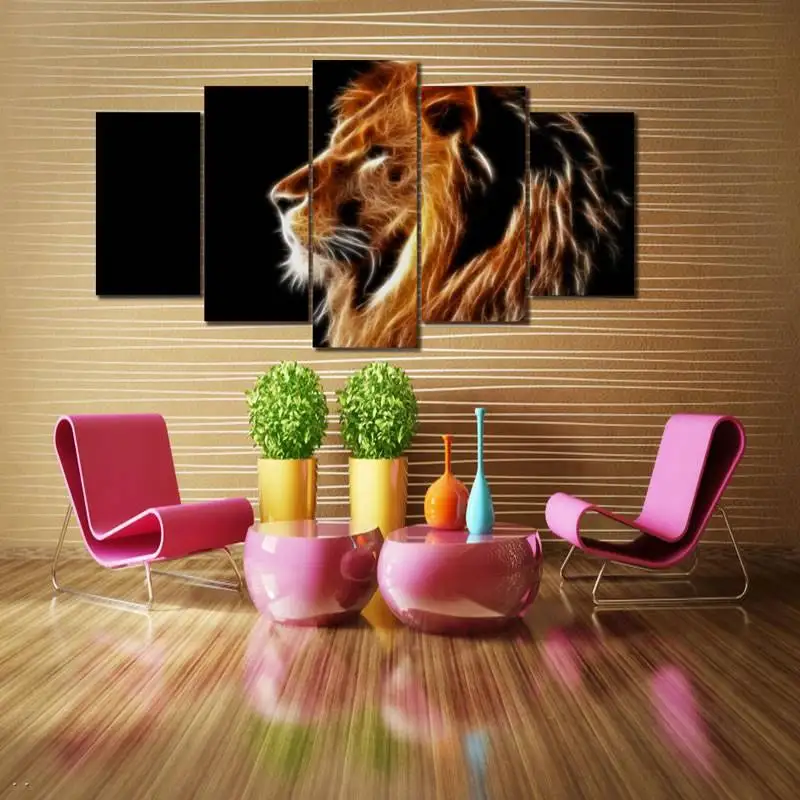 Hd Печать панно с животными Lion Group живопись холст печать Декор помещения плакат