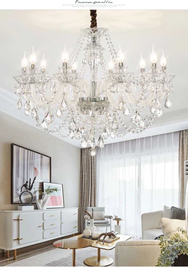 European Candle Crystal Lamp Living Room Large Crystal Chandelier Lighting Modern Atmosphere Restaurant Bedroom Hanging Lamps