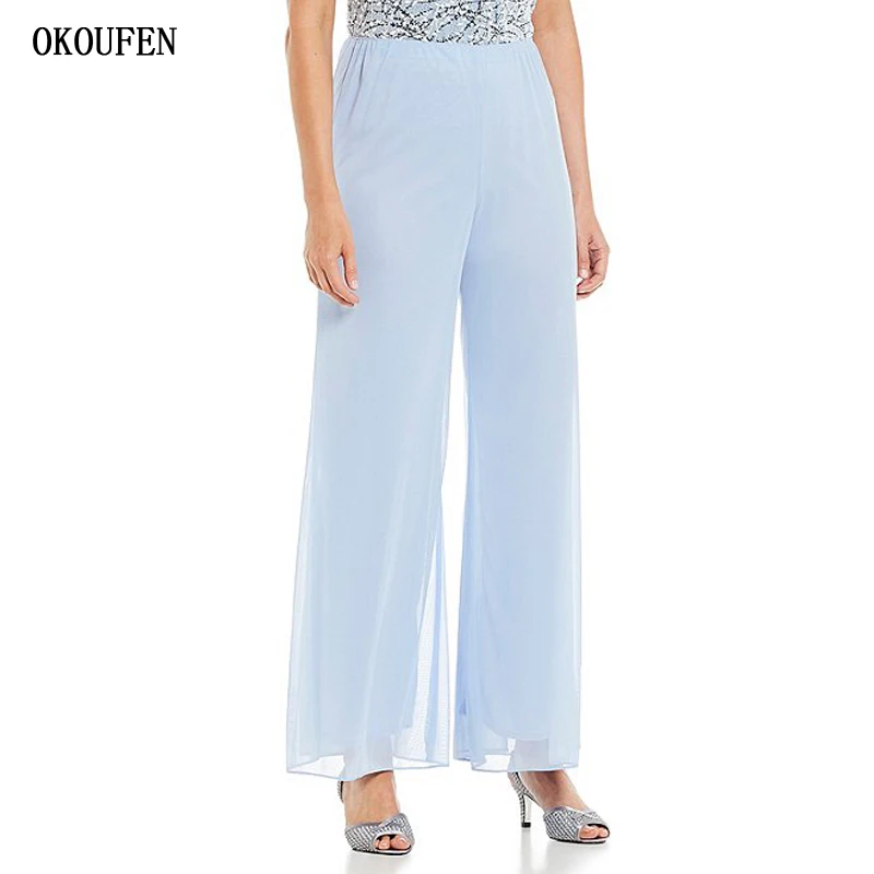 Размера плюс широкие шифоновые брюки для матери невесты свадьбы 2021 женщин