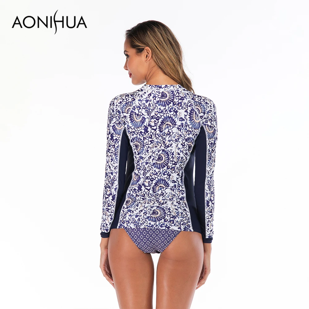 

Aonihua Two Piece Swimsuit For Women Plus Size Swimwear Floral Print Long Sleeve Swim Suit 2019 New Arrivals S-2XL 6606