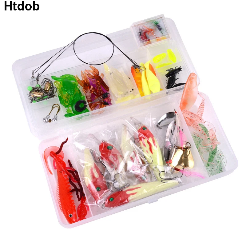 Htdob 100pcs Fishing Lures Crankbaits Hooks Set Spinner Minnow Baits Bass Tackle Soft Lure Flying Accessories | Спорт и развлечения