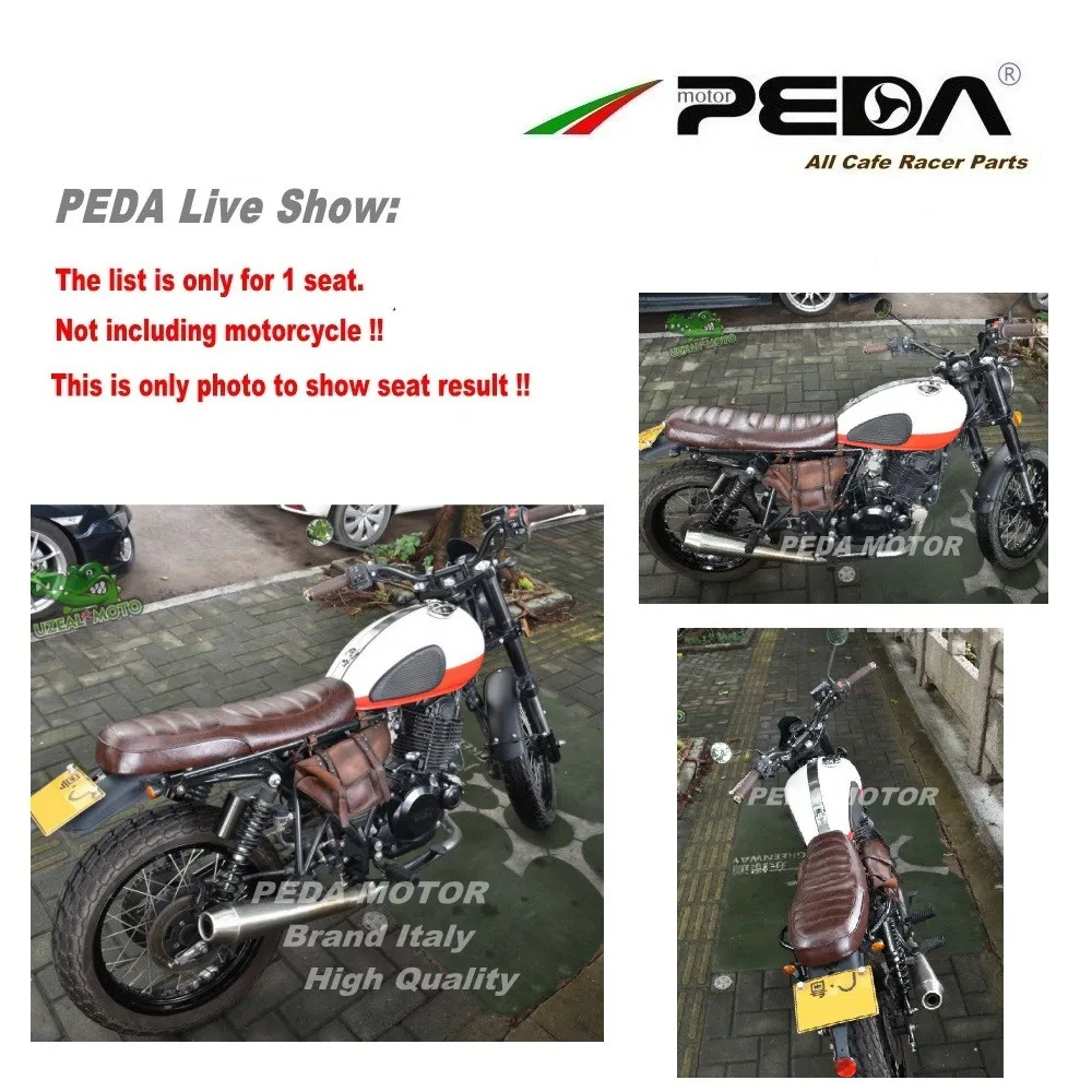 

D2 PEDA Brat Cafe Racer Seat 64cm Brown Retro Scramble Refit Motorcycle Seats Vintage Leather Mash Uzeal Brixton sella for HONDA