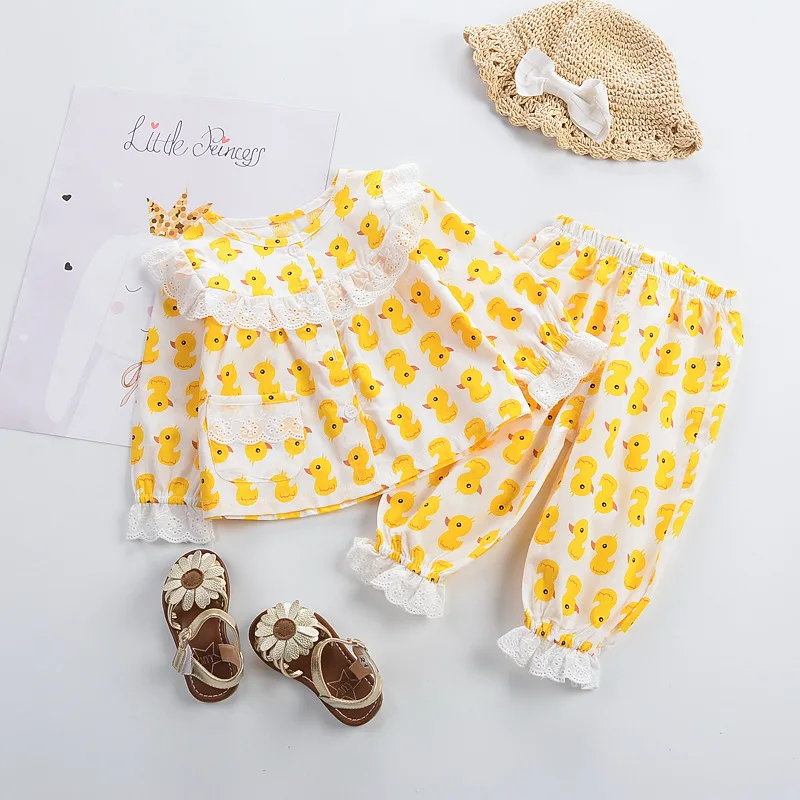 Одежда для сна с принтом фруктов и овощей Комплекты одежды маленьких девочек в