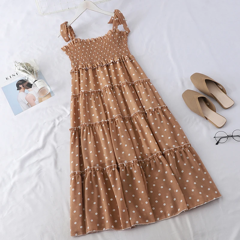 Летние Элегантные в горошек с бантом спагетти НТС платье Для женщин рюшами без