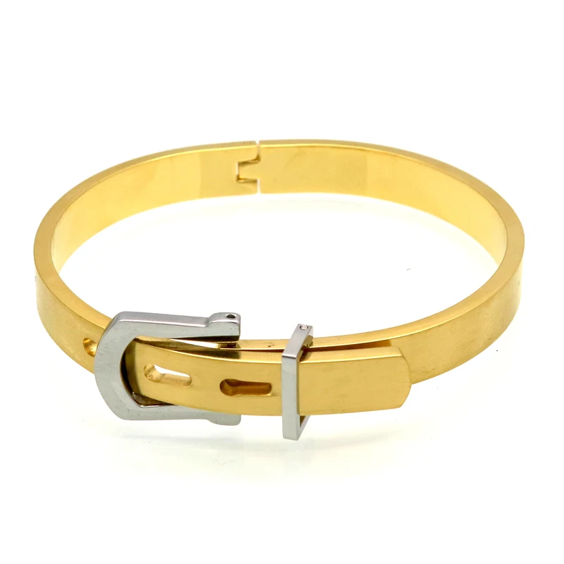 Gold With Silver Роскошные стильные новые модные мужские/женские браслеты из нержавеющей стали для женщин золотого цвета Регулируемая пряжка для ремня браслеты и браслеты - Окраска металла: Gold With Silver