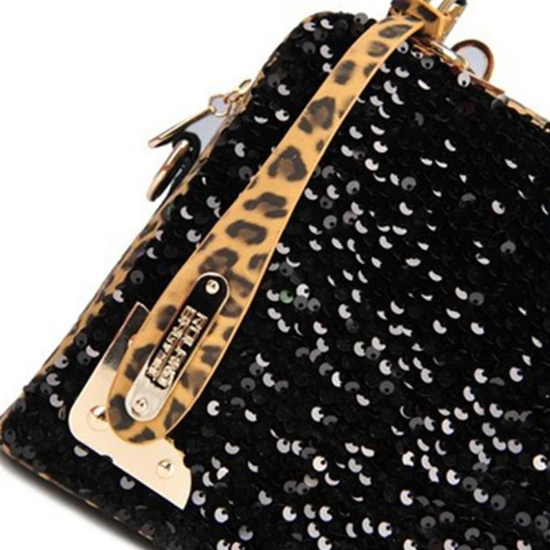 Леопард Блестками PU Кожаная Сумка 2016 Роскошные Сумки Женские Дизайнер Женщины