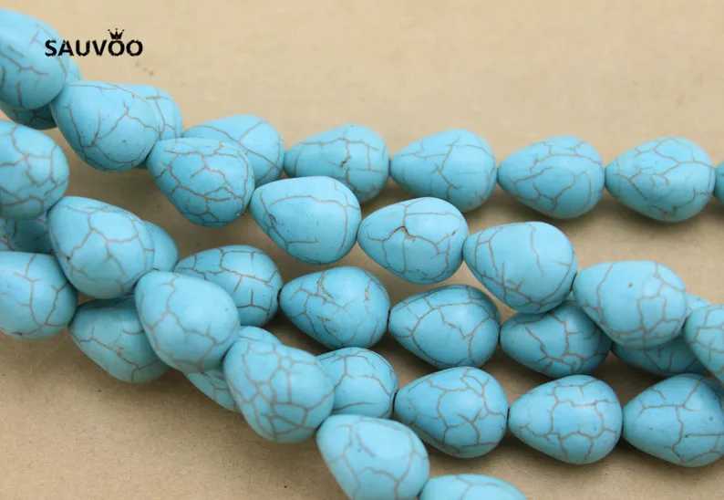 SAUVOO 25 шт Bhemian стиль натуральный Синий Teardrop Howlite каменные бусины Свободные