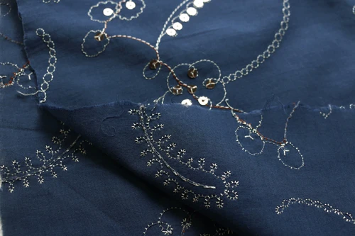 2 Ручной cheongsam платье ткань синий вышитый бисером лист тонкая хлопковая ткань - Цвет: 2