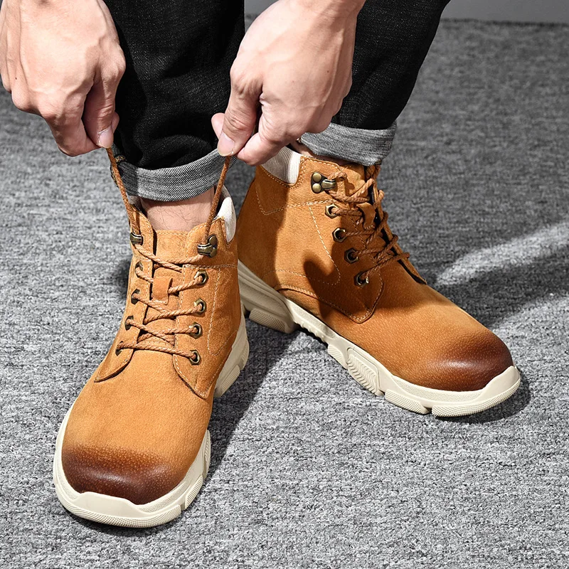 HEINRICH New Men Leather Boots Autumn Winter Fashion Working Shoes Lace Up Ankle Botas Hombre Cuero | Обувь