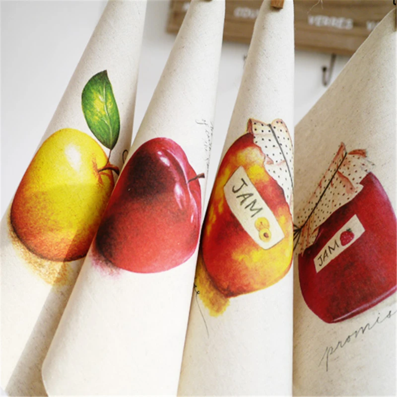

New High quality 4pcs30*30cm apples and jam Hand Dyed Cotton Linen Fabric Diy Sewing Craft Patchwork Cloth