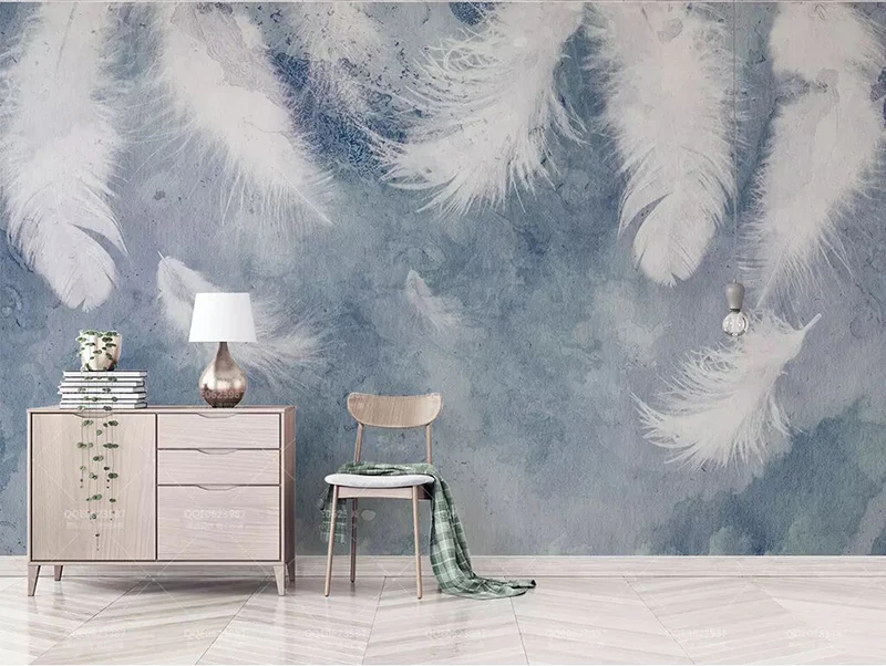 

8d Hand-painted Feather Wall paper Mural 3D Modern Wallpaper sticker paper For Living room Bedroom Background Wall Murals Decor