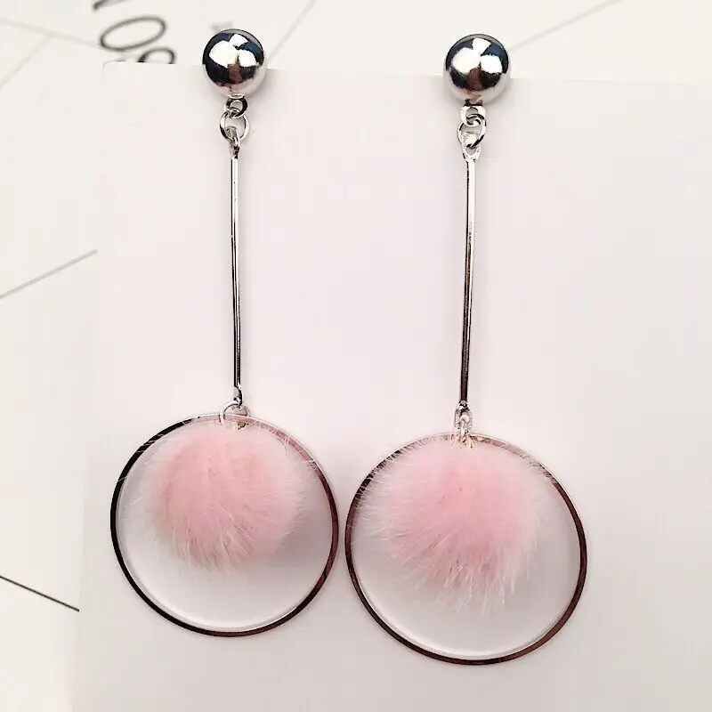 1Pair Fashion simple hair pompom ball earrings geometric tassel wild multi-color Christmas women jewelry | Украшения и аксессуары