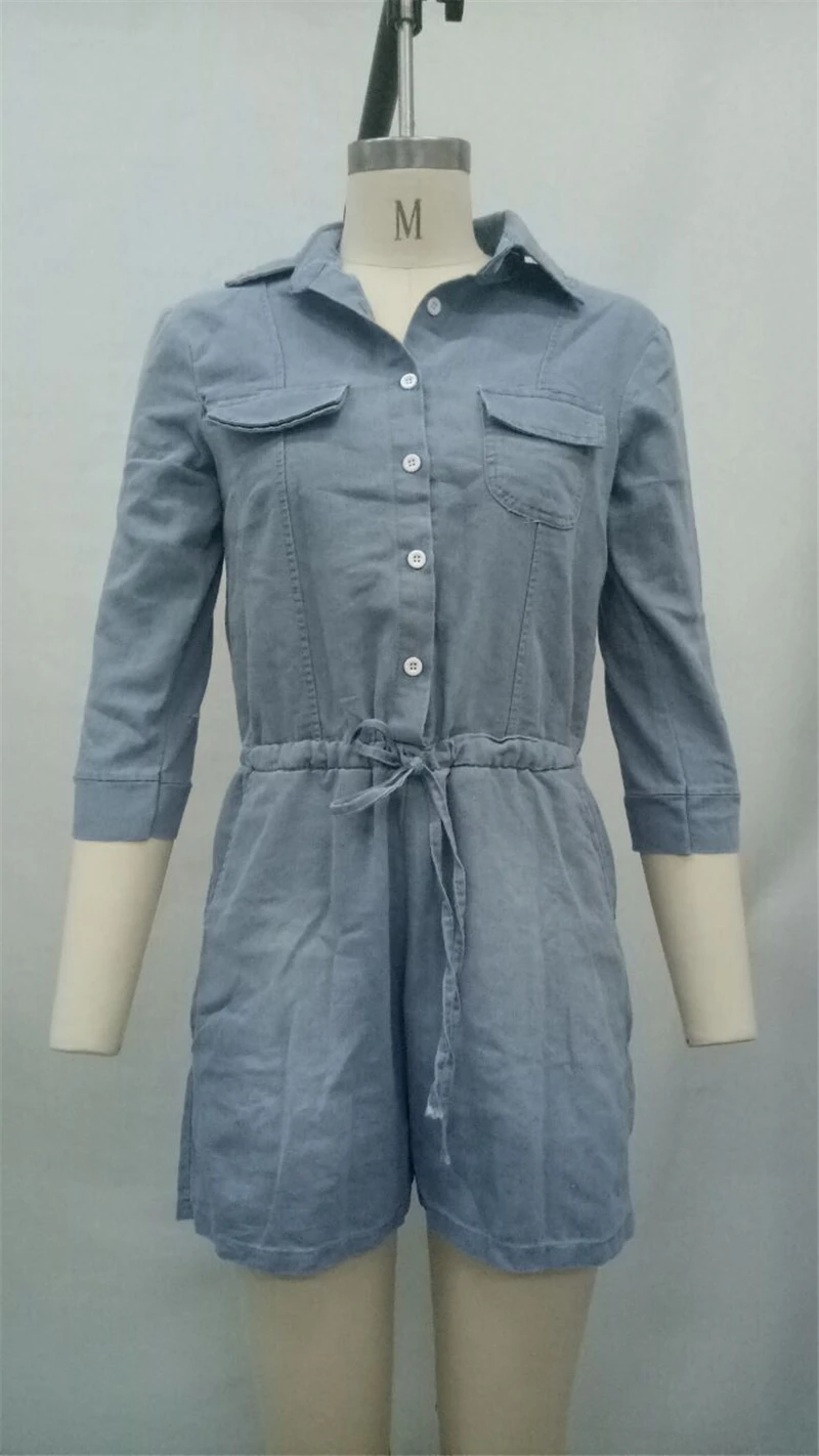 Adogirl S-3XL Для женщин джинсы комбинезон отложным воротником 3/4 рукавом Шорты