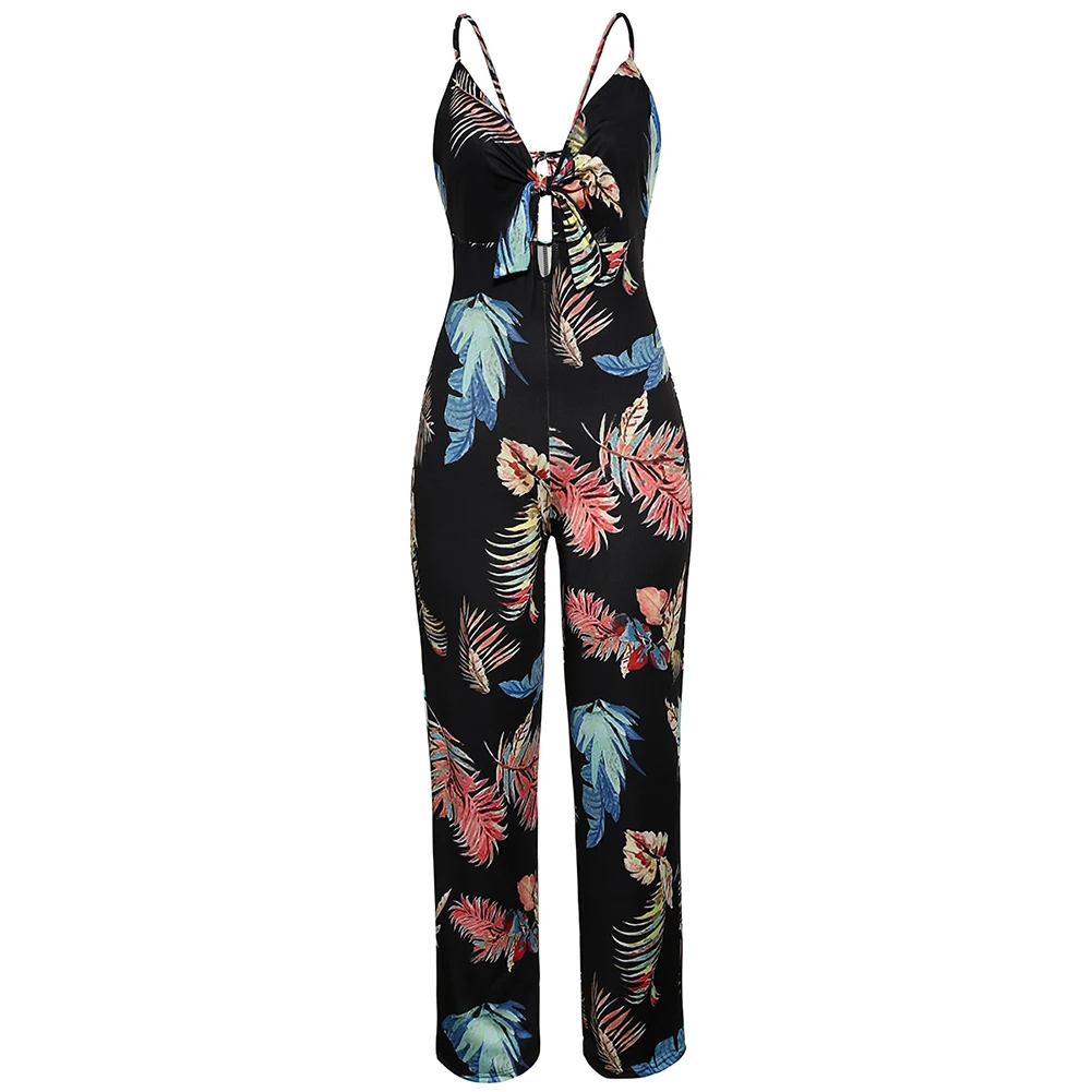 Женский летний сексуальный комбинезон галстук бабочка с принтом облегающий