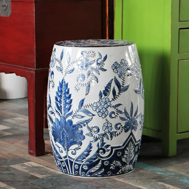 

New Jingdezhen Ceramic stool Blue And White Ancient porcelain ceramic stool