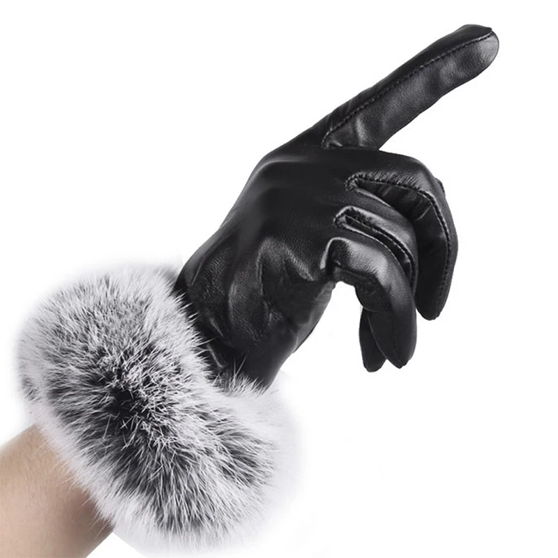 2018 зимние женские длинные кожаные перчатки шерстяные вязаные манжеты мех лисы с