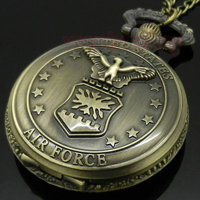 

Vintage Bronze Awesome United States US Air Force Eagle Stars Quartz Pocket Watch for Soldier Men Women Necklace Clock Pendant