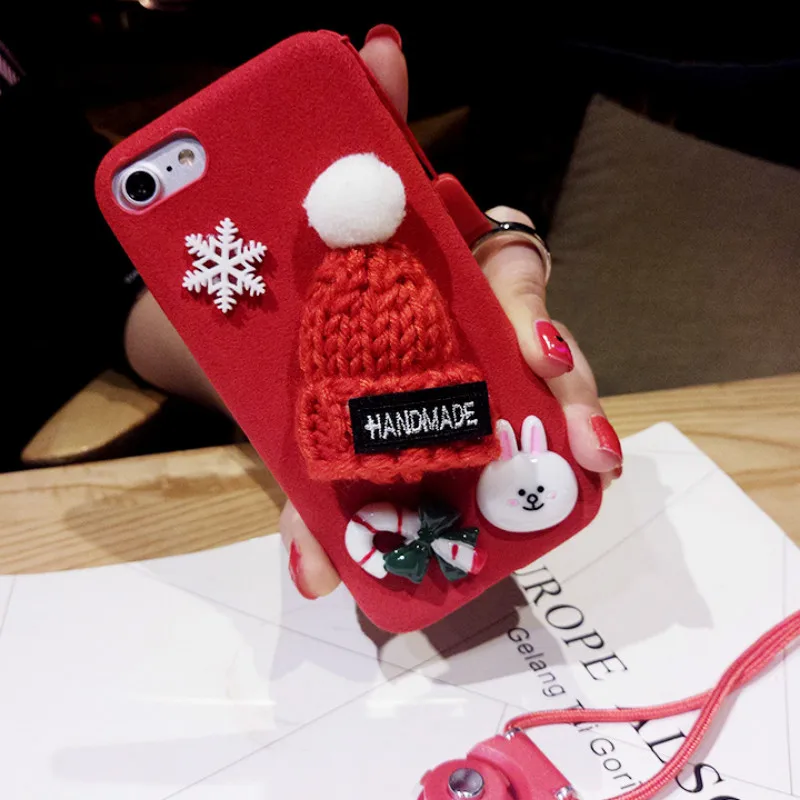 PlaidChristmas Розовый и красный цвет шляпа подарок чехол для iPhone X XR XS Max Меховой 6 6S 7 8