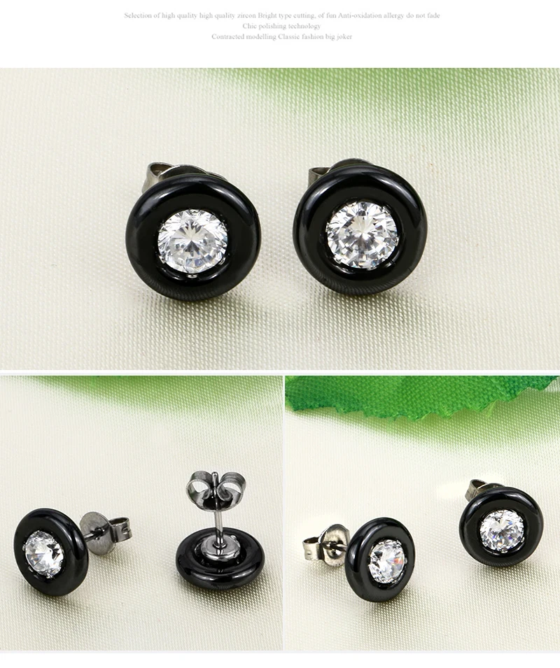 Модные массивные Bijoux черные белые серьги-гвоздики из керамики для женщин с большим каратом AAA здоровья керамические круглые циркониевые серьги