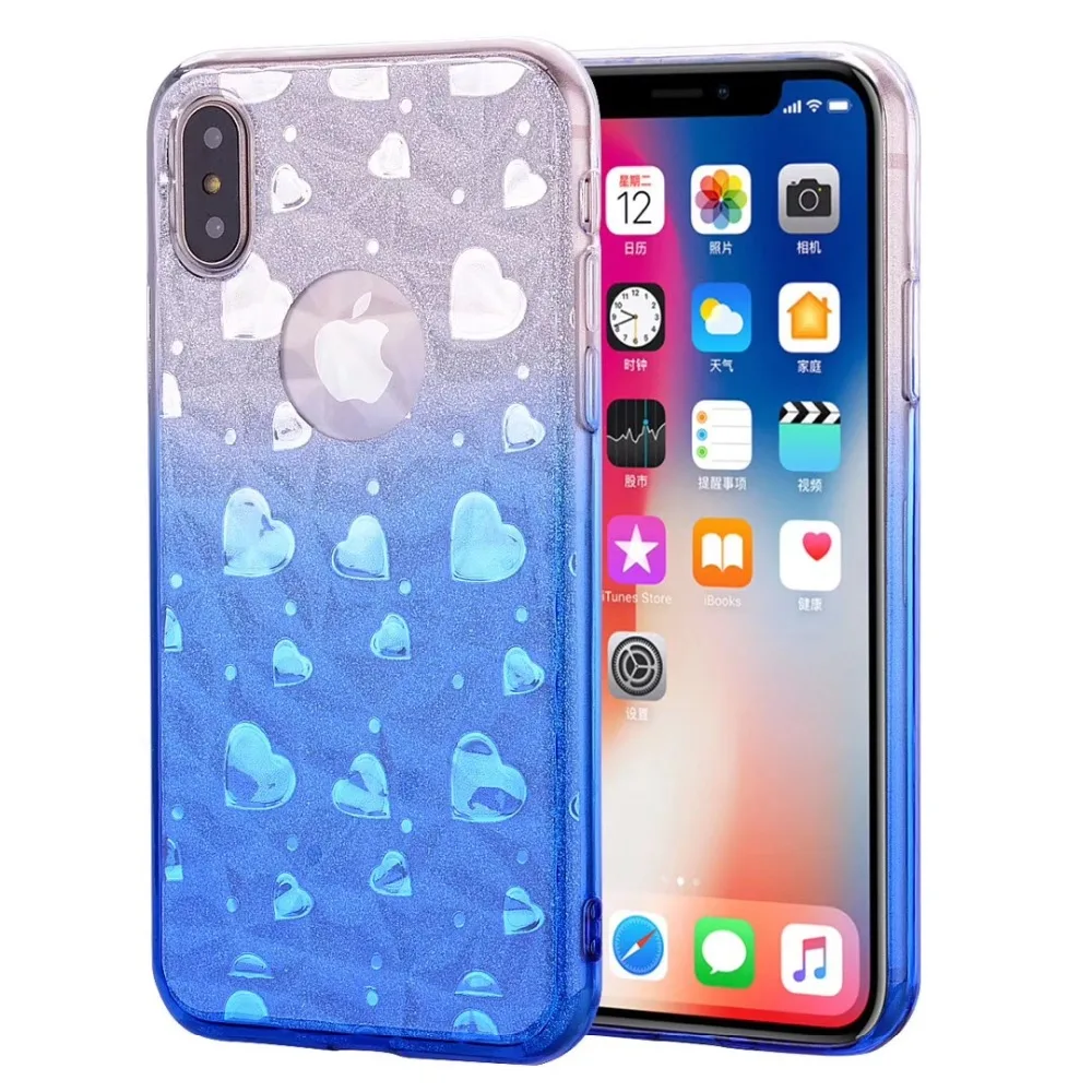 Чехол для телефона iPhone X s цветной градиентный чехол с сердцем из ТПУ 2 в 1