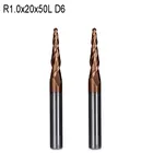 2 шт R1 * D6 * 20 * 50L * 2F HRC55 вольфрамовые твердосплавные конические концевые фрезы с шариковым покрытием, конические и конические концевые фрезы