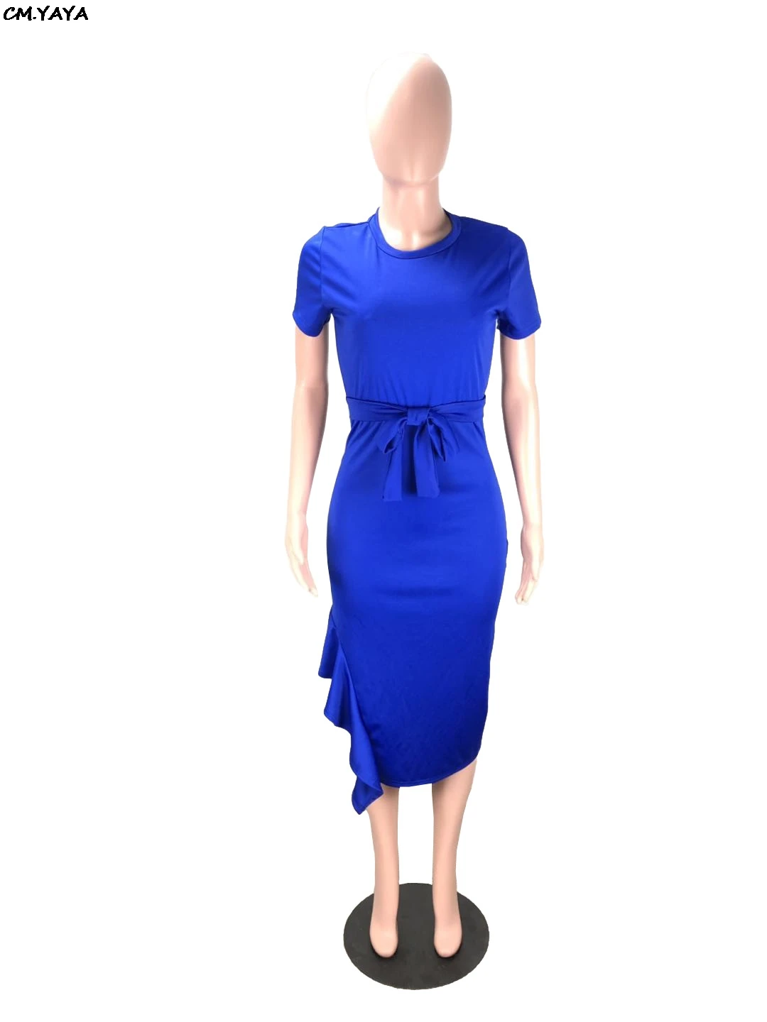 Женское офисное платье-миди с оборками асимметричное облегающее платье круглым