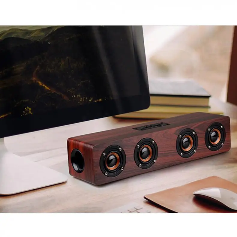 W8 4 рога 12 Вт Деревянный беспроводной Bluetooth динамик с TF картой воспроизведения и AUX