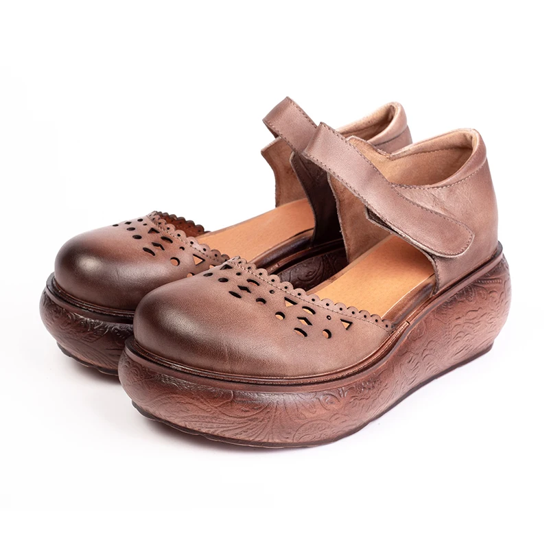 Новинка сезон весна лето босоножки на толстой подошве женская кожаная обувь с