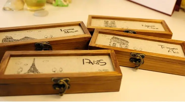 Винтажный Деревянный чехол для карандашей с изображением Парижской башни