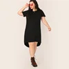 SHEIN, платье-туника размера плюс, черное, с разрезом, с высоким-низким подолом, однотонное,, женское, летнее, повседневное, с разрезом, прямое, плюс платья
