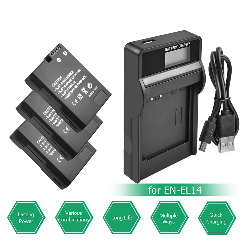 Batcool для Nikon 7 2 V 1500mAh EN-EL14 батарея EN EL14 + ЖК-зарядное устройство D3100 D3200 D3300 D5100 D5200 D5300