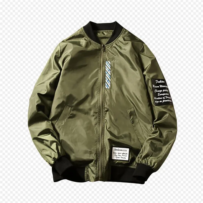 Куртка пилот Мужская с нашивками тонкая Двусторонняя одежда зеленый Бомбер