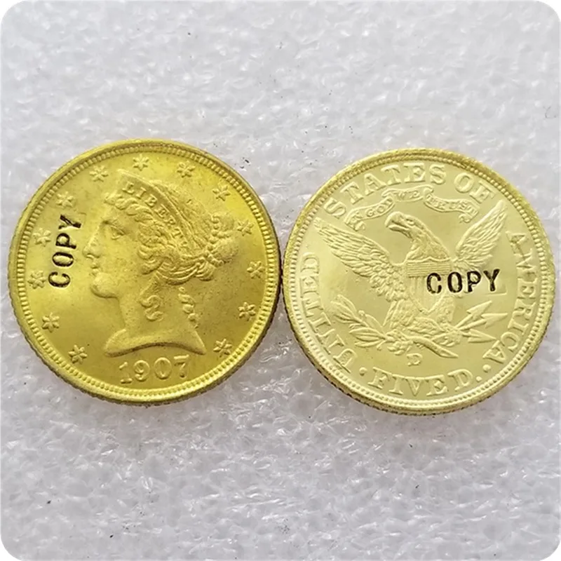 США 1900-1909 США 5 долларов "Liberty/Coronet Head-Half Eagle"(с девиз) копии монет - Цвет: 1907-D