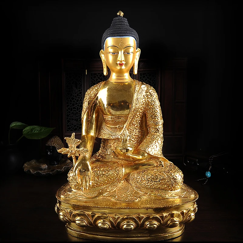 32cm LARGE # GOOD # Buddhist Buddhism efficacious Safety Protection Tibet Nepal Gold-plated Sakyamuni brass Buddha statue